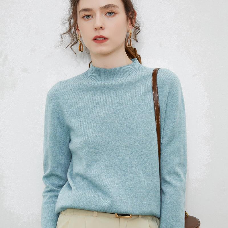 Classic Mock Neck Wool Pullover Thick Ribbed Knit Sweater