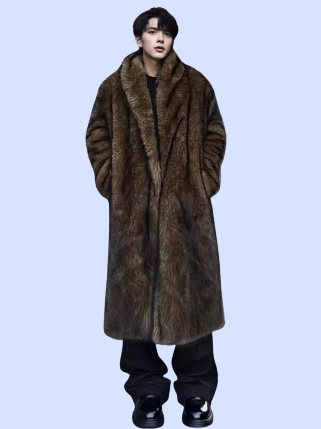 A model with the Extra Long Loose Fit Winter Faux Fur Coat