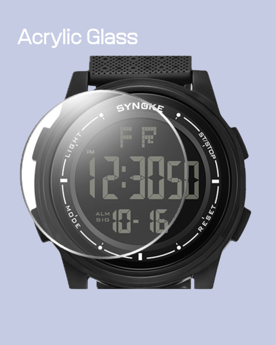 The acrylic glass of the SYNOKE 9822 Waterproof Digital Sports Watch