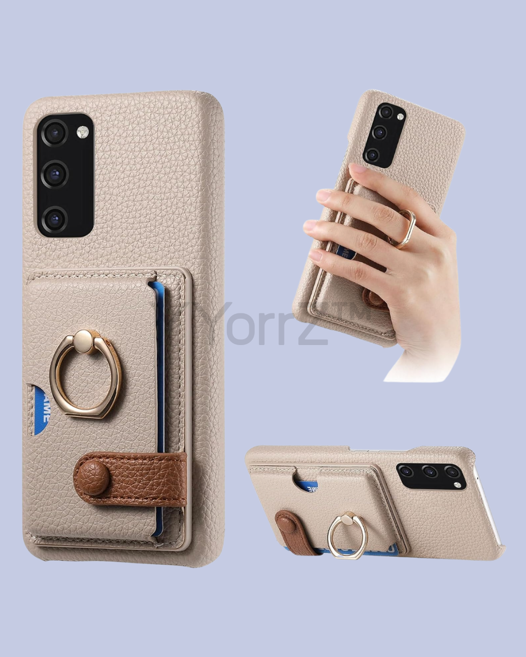 All the displays of the champagne beige Galaxy A52 Card Slot Leather Case