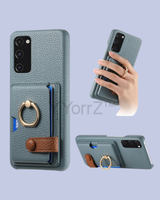All displays of the dusty blue Galaxy A52 Card Slot Leather Case
