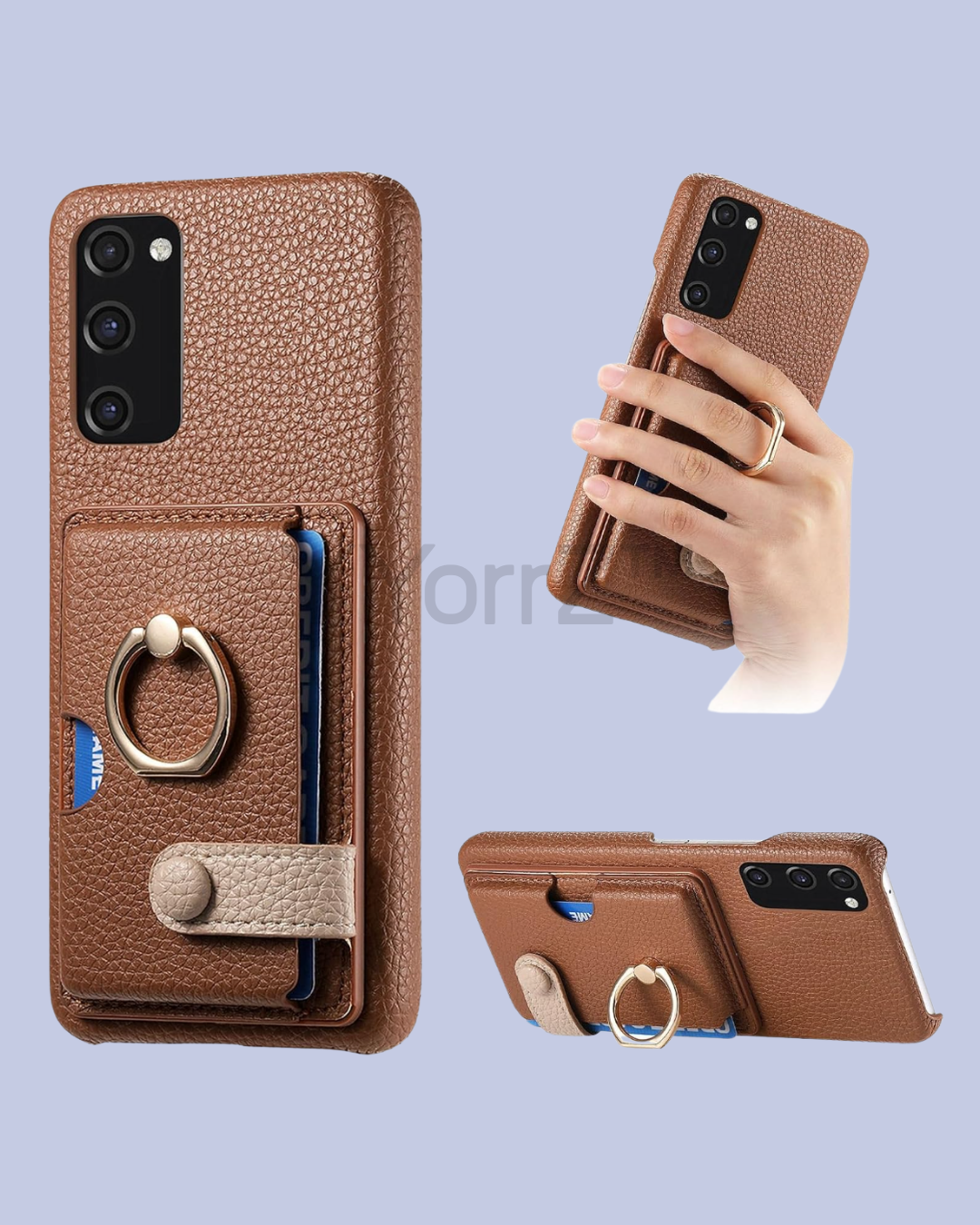 All the displays of the cognac brown Galaxy A52 Card Slot Leather Case