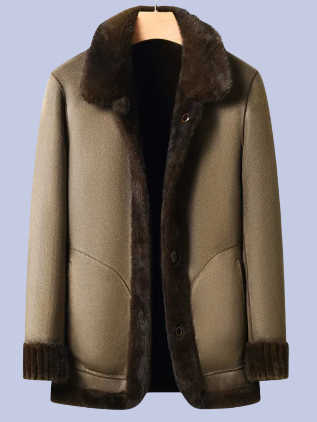 Another view of the reverse  dark espresso brown Reversible Faux Fur Polyurethane Leather Jacket