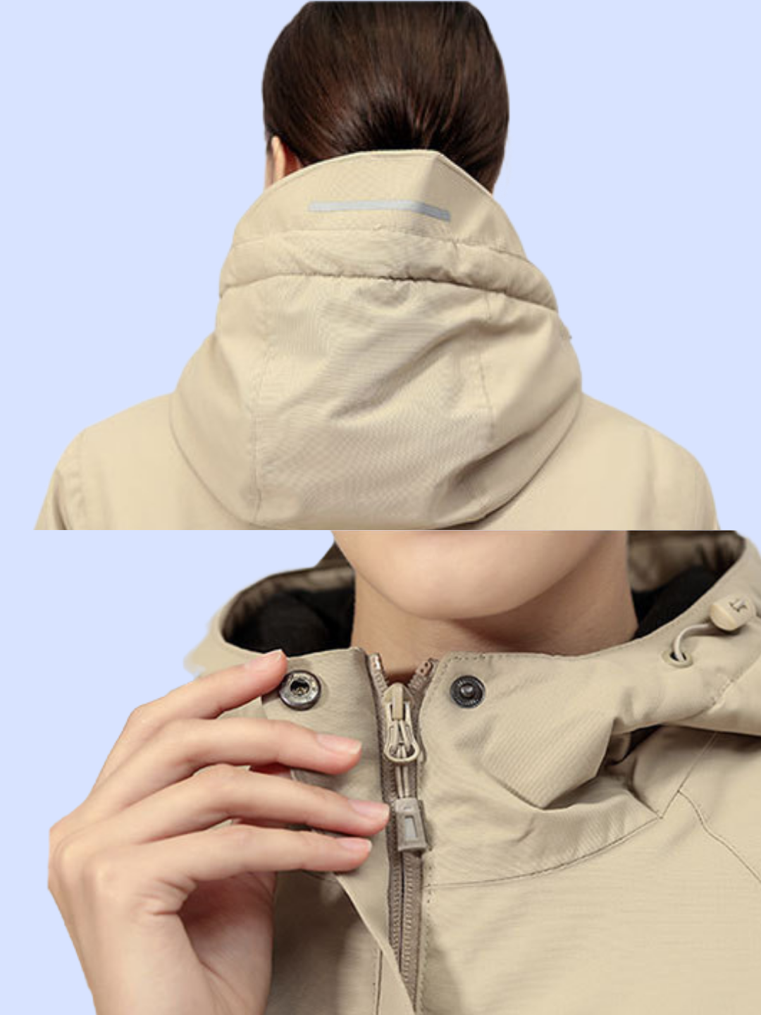 The back and neck views of the Unisex Windproof Electric Heated Hiking Jacket