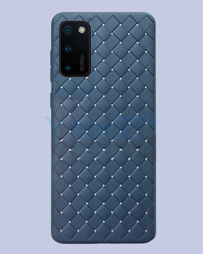 The back view of the Blue Galaxy Woven Diamond Grid Design Case