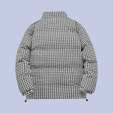 The back view of the Houndstooth Puffer Coat with Cotton Filler