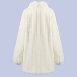 The back view of the Soft White Faux Fur Overcoat on display
