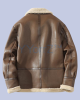 The back view of the Thick Vintage Faux Leather Curly Shearling Lining Jacket