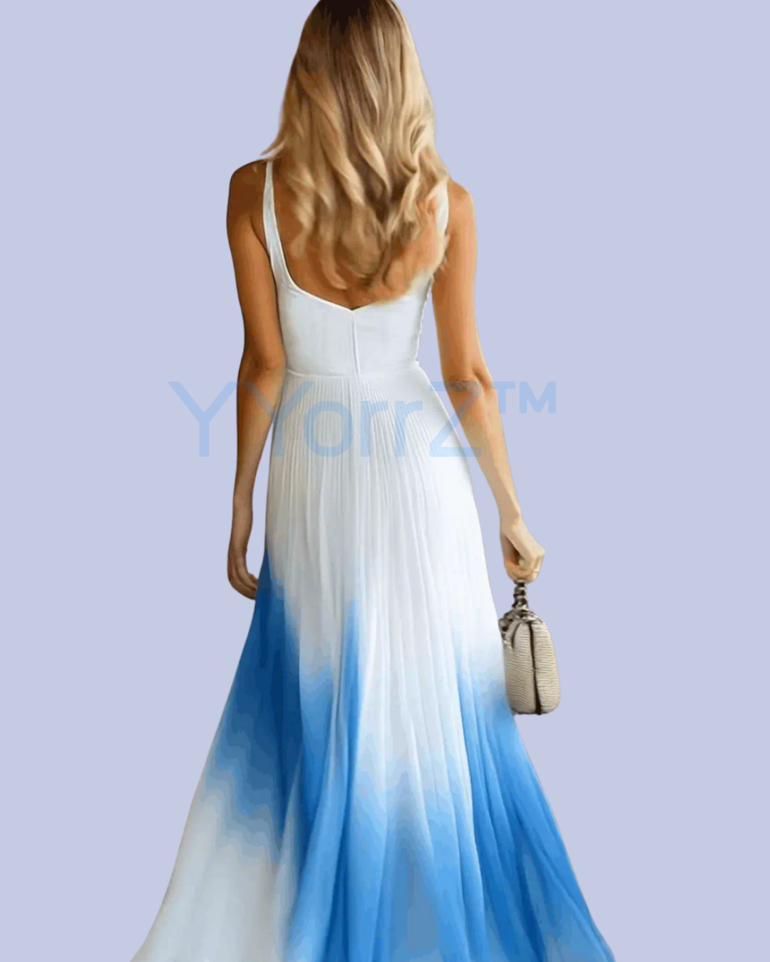 The back view of the White Pleated Ombre Maxi Dress