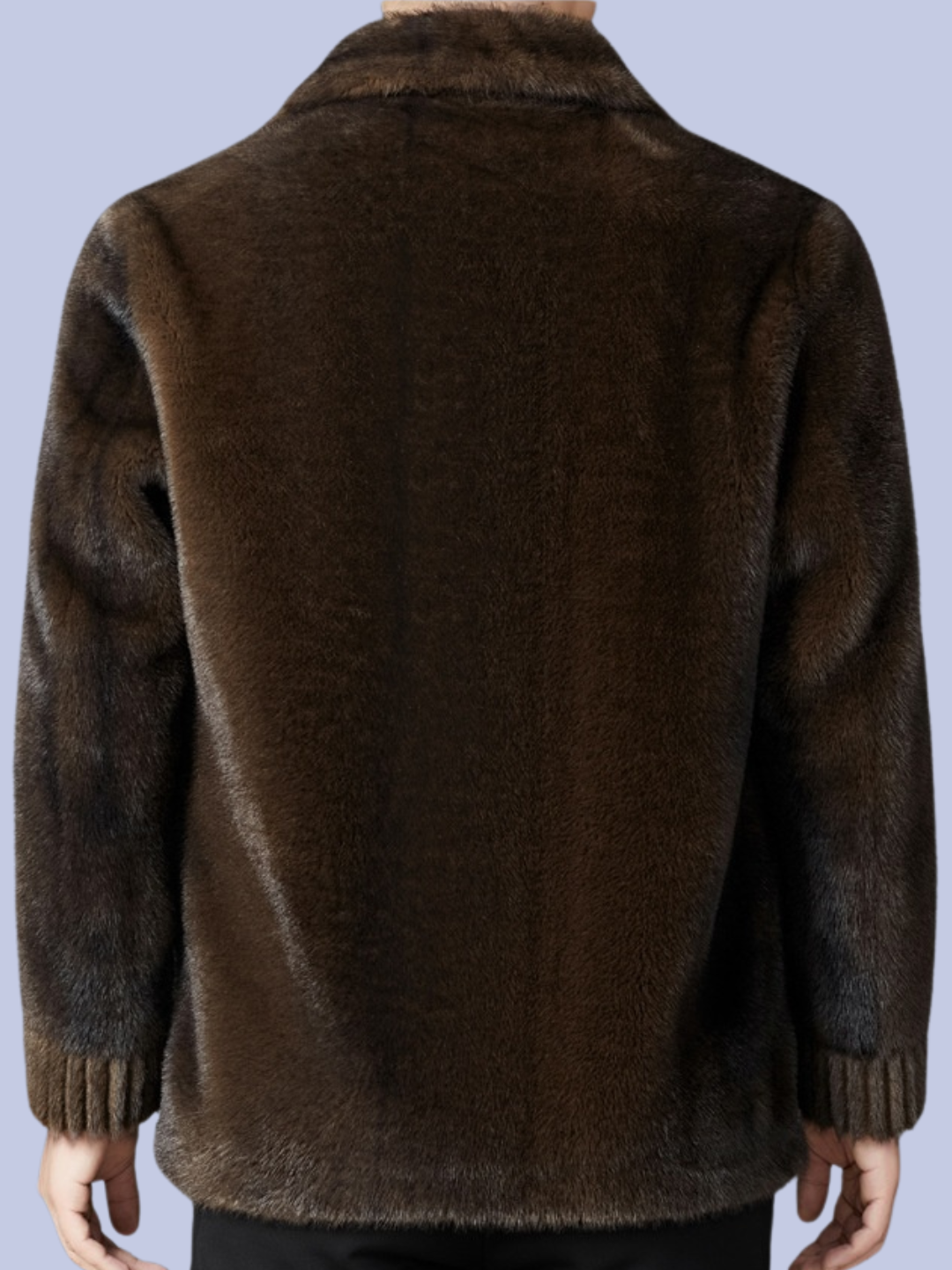 back view of the dark espresso brown Reversible Faux Fur Polyurethane Leather Jacket
