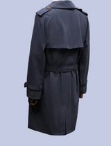 The back view of the deep navy blue Military Style Double-Breasted Trench Coat
