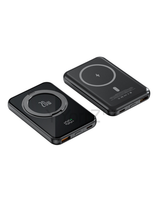 The black Magnetic MagSafe 5000mAh Power Bank with Metal Ring Stand, Fast Charging & Smart LED Display