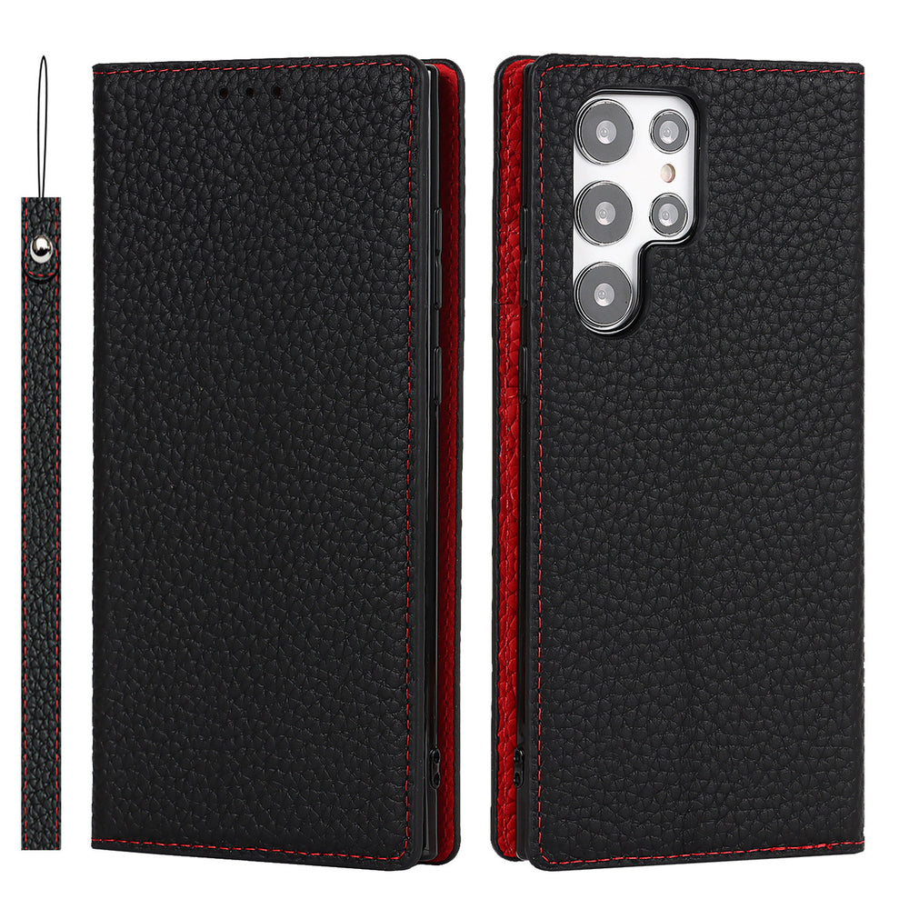 Display of the black Samsung Galaxy Leather Wallet Phone Case