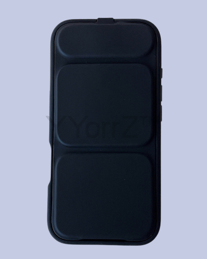 The black Slim Tri-Fold Stand Silicone iPhone Case
