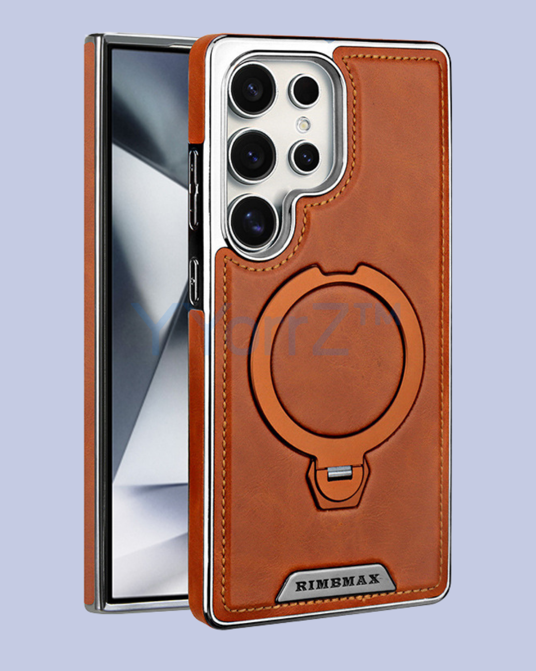 The chestnut brown 360° Flip Ring Leather MagSafe Magnetic Samsung Galaxy Case