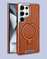 The chestnut brown 360° Flip Ring Leather MagSafe Magnetic Samsung Galaxy Case