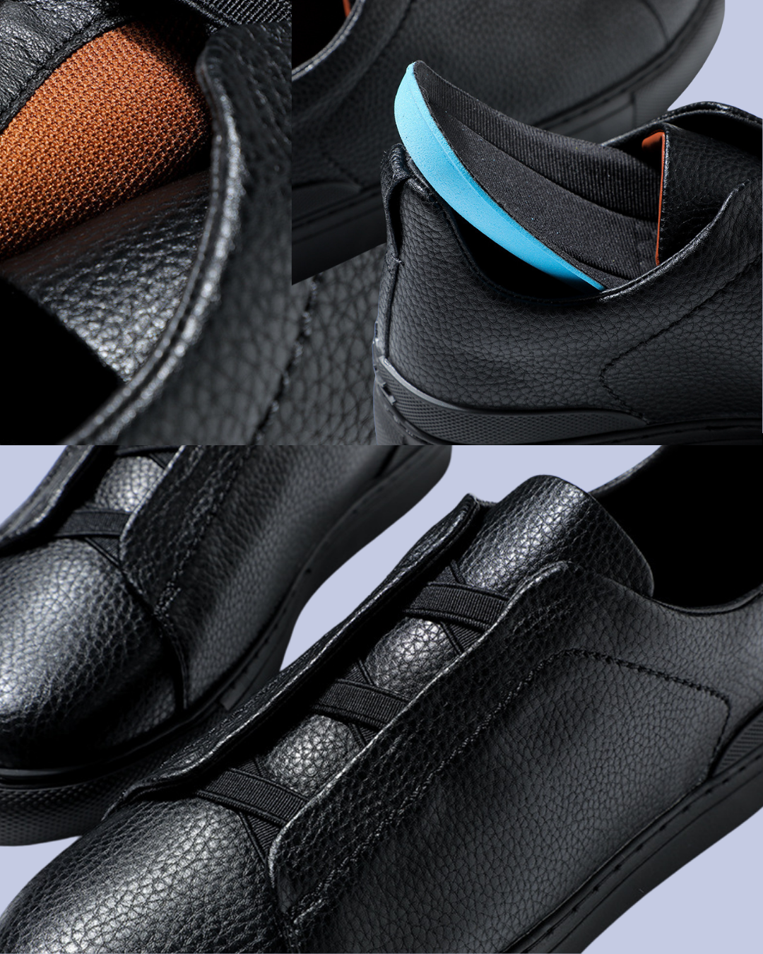 A closer view of the Black Triple Stitch Slip-On Low-Top Sneakers