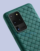 The camera opening of the Green Galaxy Woven Diamond Grid Design Case