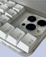 A closer view of the camera area of the Clear Mechanical Keyboard Keycap iPhone Case