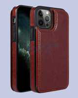 Dark Brown-Red Flip Wallet Card Holder iPhone Leather Case