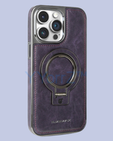 The Dark Plum 360° Flip Ring Leather MagSafe Magnetic iPhone Case