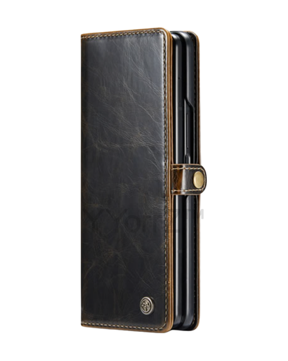 The dark vintage brown Samsung Galaxy Z Fold3 5G Magnetic Leather Wallet Cover
