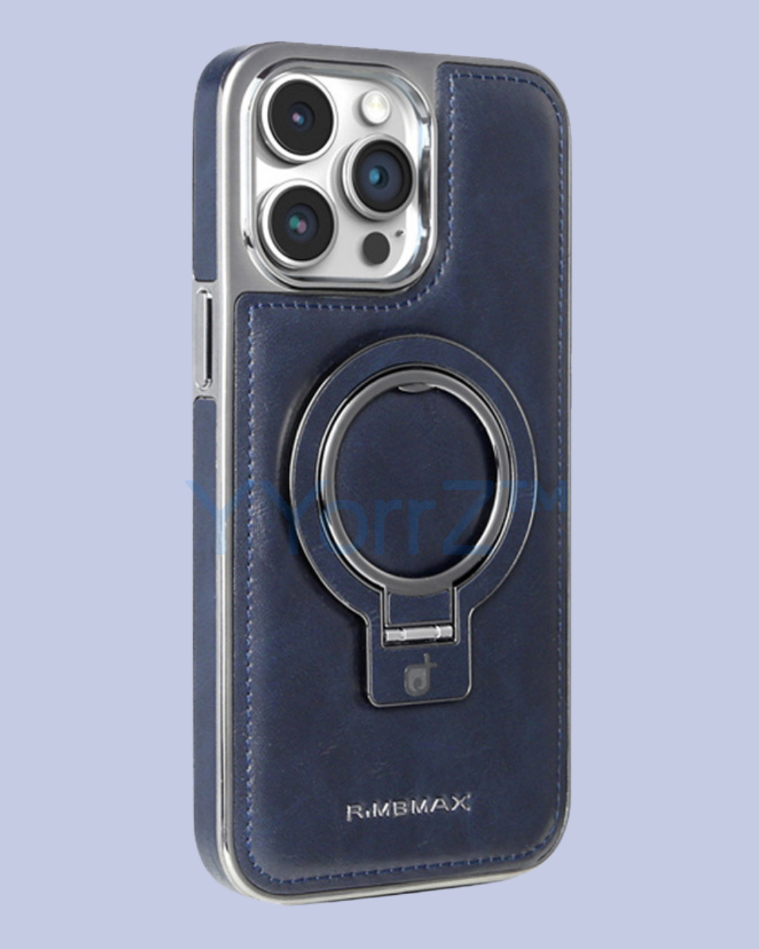 The Deep Navy 360° Flip Ring Leather MagSafe Magnetic iPhone Case