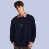 The deep navy blue Loose Fit Collared Mock Layer Sweater