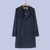 The deep navy blue Military Style Double-Breasted Trench Coat