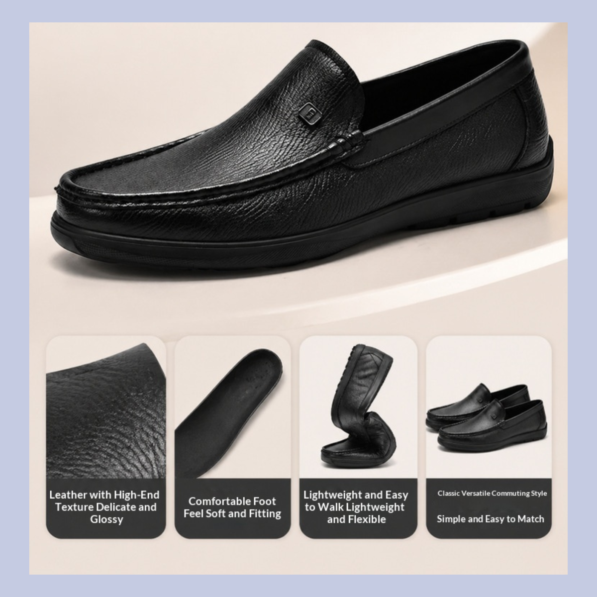 The Details of the Men's Full-Grain Leather Dress Slip-On Loafers
