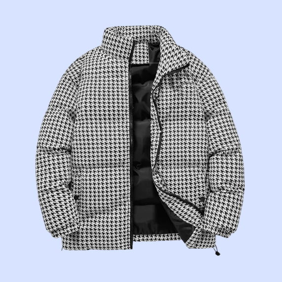 The display of the Houndstooth Puffer Coat with Cotton Filler