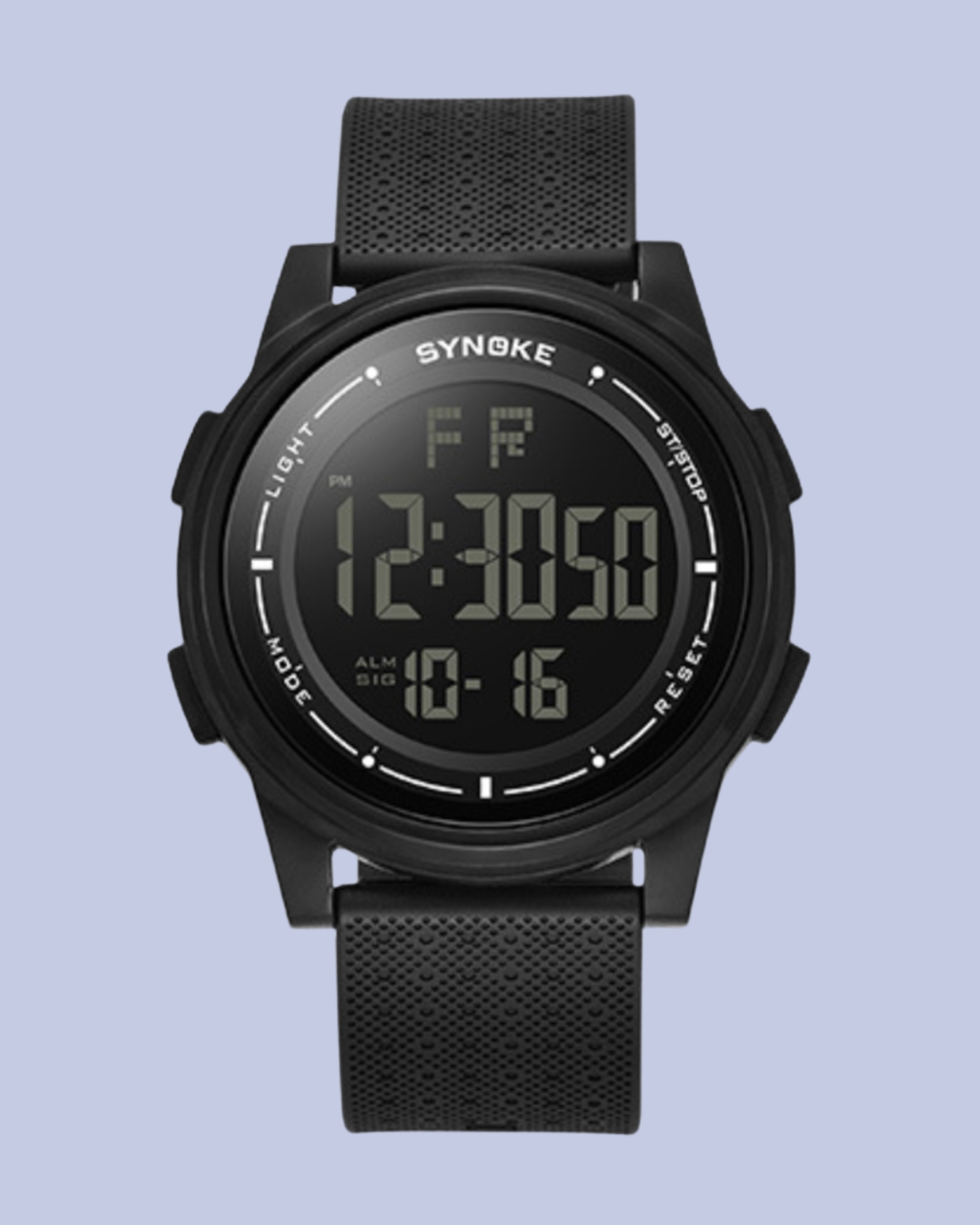 The display of the black SYNOKE 9822 Waterproof Digital Sports Watch