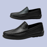 Display of the deep onyx black Men's Full-Grain Leather Dress Slip-On Loafers