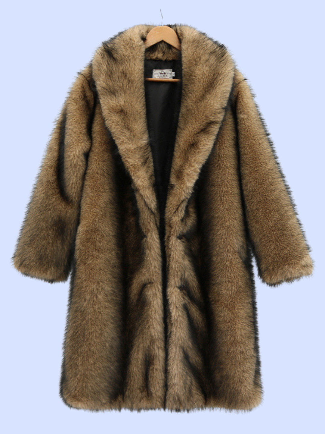 Display of the front view of the Extra Long Loose Fit Winter Faux Fur Coat