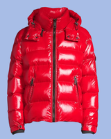 The display of the red Glossy Glacier Down Puffer Coat