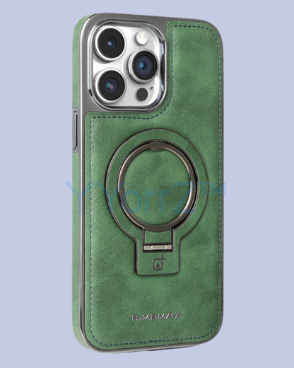 The Forest Green 360° Flip Ring Leather MagSafe Magnetic iPhone Case
