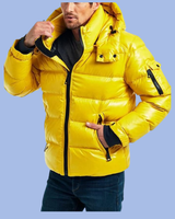Front view yellow Glossy Glacier Down Puffer Coat