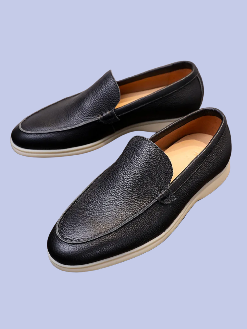 Front views of both black Pebbled Leather Slip-On Loafers