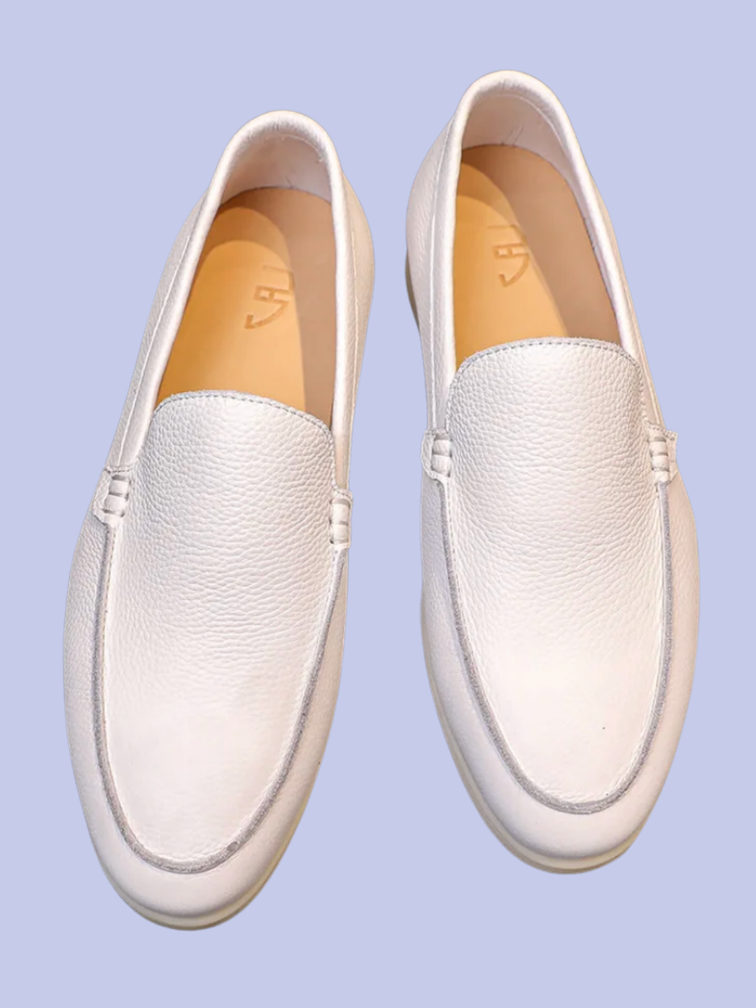 Full front view of the white Pebbled Leather Slip-On Loafers