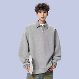 Front view of the heather grey Loose Fit Collared Mock Layer Sweater