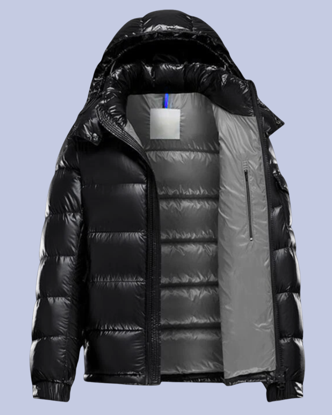 The inside of the Glossy Down Puffer Hooded Jacket
