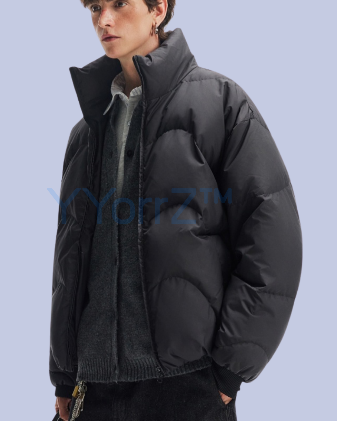 Jet Black Stand Collar Thick Quilted Puffer Jacket