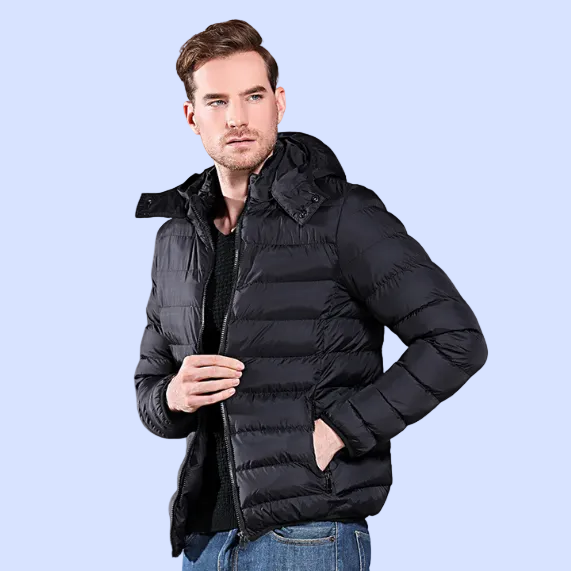 The jet black Winter Hooded Down Cotton Fill Puffer Jacket