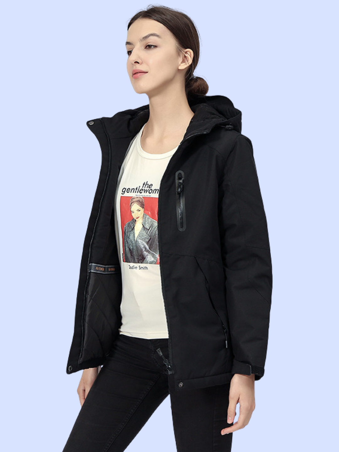 Jet black female Unisex Windproof Electric Heated Hiking Jacket