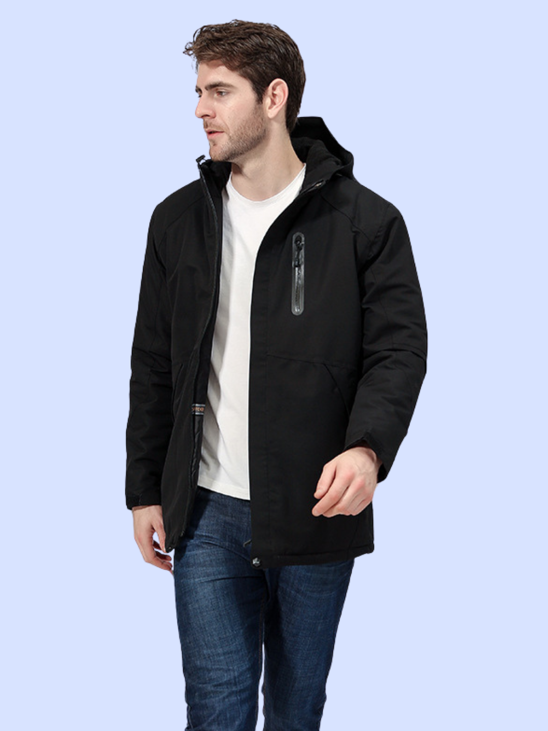 Jet black male Unisex Windproof Electric Heated Hiking Jacket