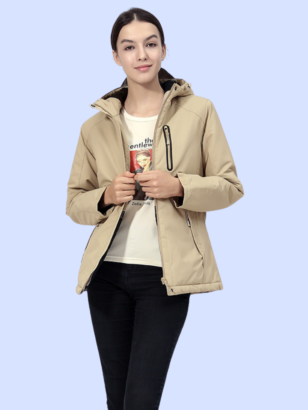 Khaki Beige Unisex Windproof Electric Heated Hiking Jacket