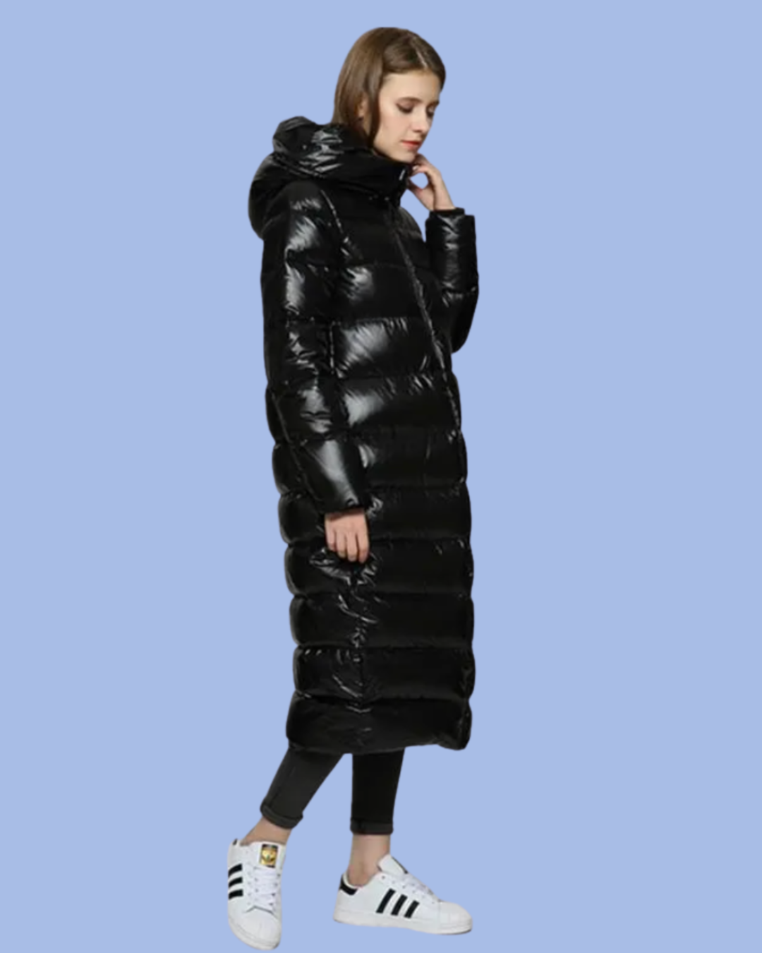 Left side view of the Long Puffer Parka Coat