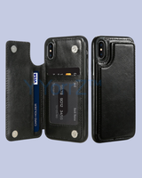 Open Black Multi-card Slot Double Openings Leather Smart iPhone Case
