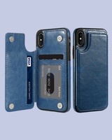 Open Blue Multi-card Slot Double Openings Leather Smart iPhone Case