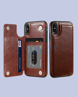 Open Brown Multi-card Slot Double Openings Leather Smart iPhone Case